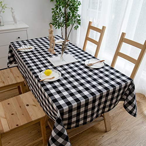 Tablecloth Cotton Linen Blend Farmhouse Checker Plaid Gingham Table Cover